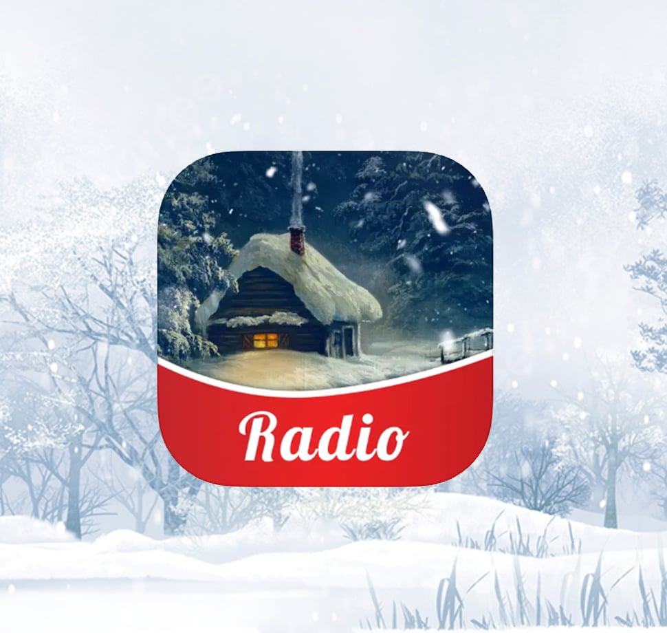 Das Weihnachtsradio App Icon.
Ein Schnee bedecktes Haus, worunter auf rotem Grund in weißer Schrift Radio steht.