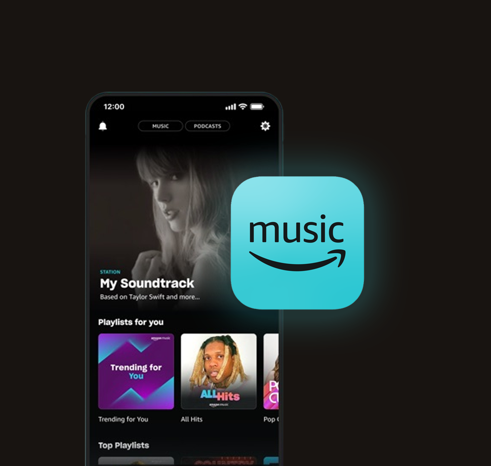 Amazon Music App Icon und der App Inhalt.