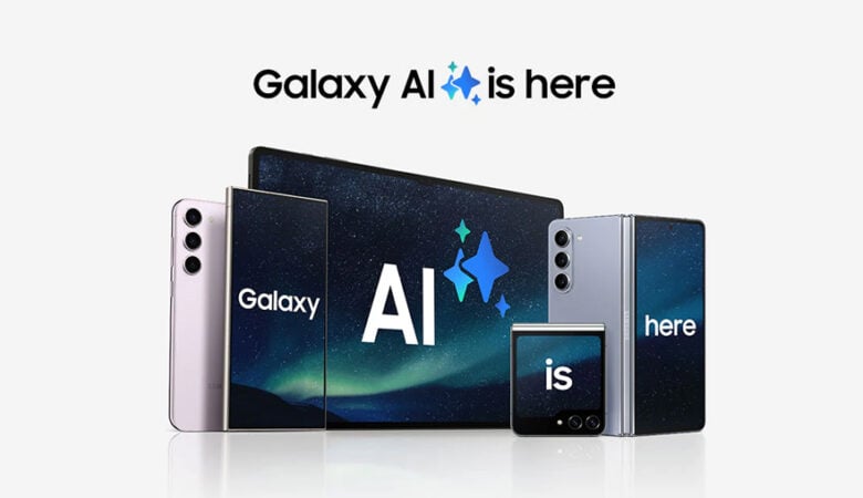 Galaxy AI Blogbeitrag Titelbild, verschiedene Samsung Geräte sind zu sehen.