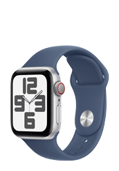 Apple Watch SE GPS + Cellular Silver Aluminium, Denim Sport Band M/L, MXGG3QF/A, 40mm