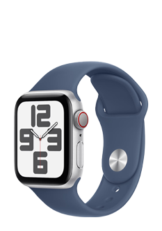 Apple Watch SE GPS + Cellular Silver Aluminium, Denim Sport Band M/L, MXGG3QF/A, 40mm