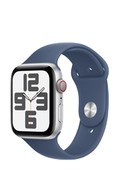 Apple Watch SE GPS + Cellular Silver Aluminium, Denim Sport Band S/M, MXGP3QF/A, 44mm