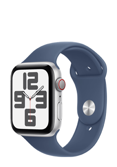 Apple Watch SE GPS + Cellular Silver Aluminium, Denim Sport Band S/M, MXGP3QF/A, 44mm
