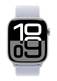 Apple Watch Series 10 GPS + Cellular Silver Aluminium, Blue Cloud Sport Loop, MWY23QF/A, 46mm